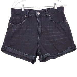 Aeropostale Women's Mom Shorts Size 10 Black Denim Cuffed Frayed 90's High Rise